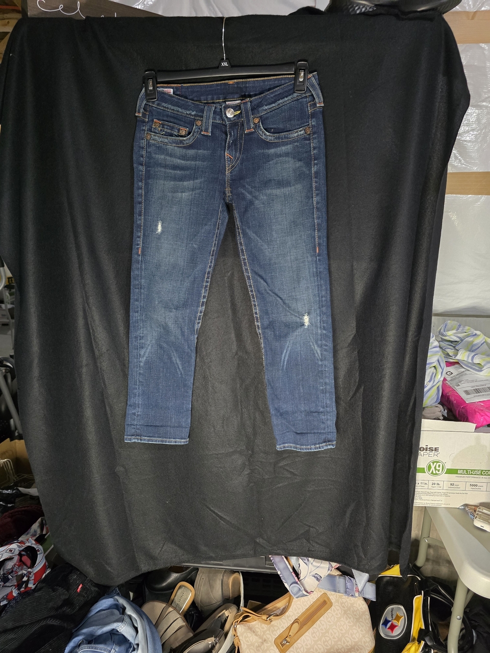 True Religion Indigo Cropped Distressed Skinny Jeans